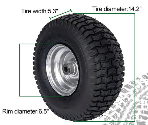 Front Tire And Wheel For 15x6.00-6 Lawn Mower Fits Riding Mowers From Craftsman Husqvarna And Deere, side view dimensions visible