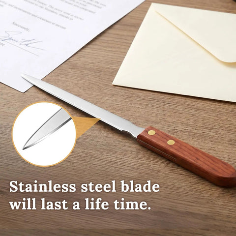 Two Pack Letter Openers With Wood Handle And Stainless Steel Blades For Grab And Go Envelope Slitters For Quick Mail Opening