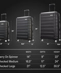 Samsonite Omni 2 hardside luggage with spinner wheels; three suitcases shown in a size lineup.