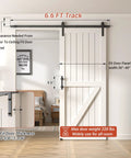 Heavy Duty Sliding Barn Door Hardware Kit With Floor Guide And Pull Handle Set And 5ft Track Kit For 36 To 40 Inch Wide Single Door installed in a room