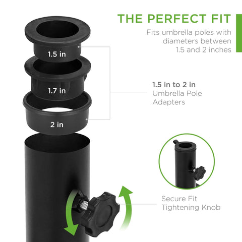 Beefy 38.5 Pound Steel Umbrella Base Square Weighted Patio Stand For Outdoor Backyard Market Umbrellas Sun Shade With Tightening Knob And Anchor Holes Black tightening knob and adapters