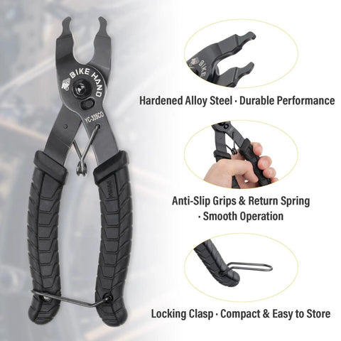Bike Chain Master Link Pliers 2 In 1 Tool with anti-slip grips and locking clasp for Shimano Sram KMC chains MTB road use