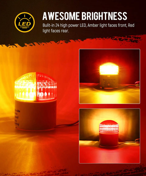 Red Amber 24 LED Boat Trailer Post Lights With Clear Lens 12V IP67 Waterproof Dual Color Marker Lights showing brightness