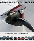 Smooth Operator Portable EV Charger Delivers No Sweat Level One And Level Two Charging For Tesla Rides With Reliable Nema 5 15 And 6 20 Plugs For Quick Home Top Offs And Dependable Trailhead Power Ups, showing charging plug connected to a Tesla.
