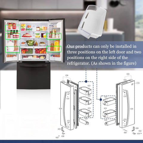 Diagram and placement of Door Shelf Bin Replacement For LG And Kenmore Refrigerators White Food Grade Plastic Direct Fit Easy Install