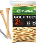 Pro Grade Bamboo Golf Tees Two And Three Quarters Inch Pack Of One Hundred Built To Last On The Course Biodegradable And Low Friction Natural Color Tees Stronger Than Wood Reusable For Consistent Drives And Smooth Swings package with two tees.