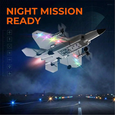 4 Channel F 22 Raptor RC Plane With Lights Ready To Fly Remote Control Jet With 6 Axis Gyro Stabilizer flying at night
