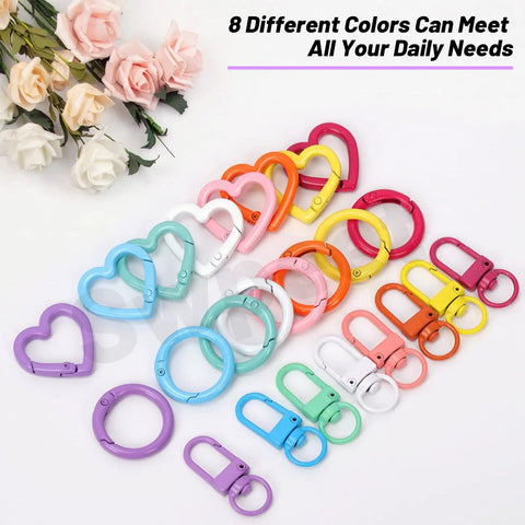 All In One 68 Piece DIY Jewelry Making Kit With Colorful Swivel Lobster Claw Clasps Heart Shaped Keychain Clips Ball Chains Open Jump Rings And Carabiner Clips In A Compact Storage Box For Easy Crafting, assorted heart clips