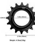 16T Single Speed Bicycle Freewheel Half By Eighth Inch Threaded Type Black Replacement Part with dimensions and weight shown