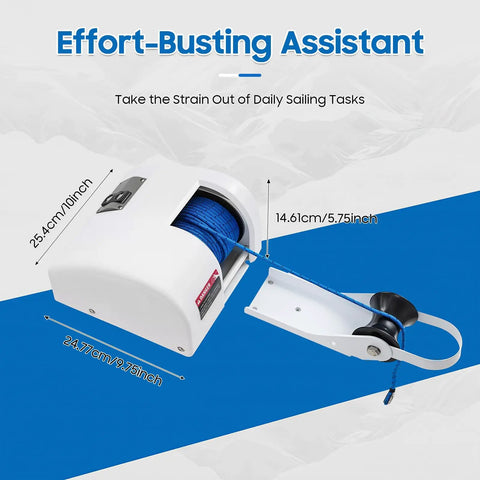 25 LBS Electric Anchor Winch With Wireless Remote For Boats In Saltwater! Durable Iron And Plastic Marine Windlass Kit angled view with blue rope.
