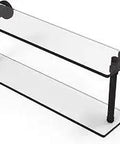 Two Tier Glass Shelf In Oil Rubbed Bronze Finish, 22 Inch, Tempered Glass, Three Eighths Inch Thick, Concealed Mounting Hardware