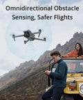 Air 3 Fly More Combo With RC 2 Controller, 4K Drone With Dual Primary Cameras flying over terrain, two people by yellow jeep