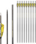 Six Piece 29 Inch 700 Spine Arrow Set With 100 Grain Removable Tips 3 Inch Turkey Feather Fletching Carbon Arrows For Traditional Longbow Recurve And Compound Bow Archery Gear For Target Practice And Hunting In Camo Yellow displayed in row