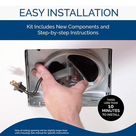 Hand holding a metal frame with motor in Bathroom Ventilation Grille Upgrade QuickKit With 60 CFM Fan Motor Quiet 2.5 Sones