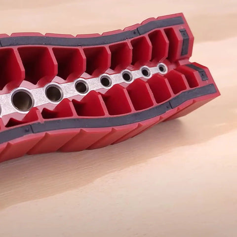 Drill Block Plus Handheld Drilling Guide with nine imperial drill bit sizes and V groove for precise holes