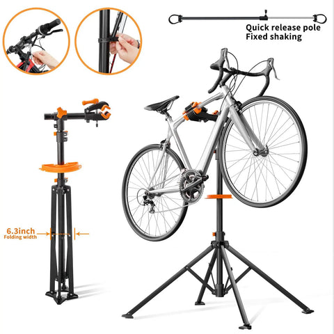 Foldable Bike Repair Stand With Magnetic Tool Tray And 360 Degree Head for 20 to 29 inch mountain and road bikes holding bicycle