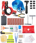 Heavy Duty Car Jumper Cables With 110 Piece All In One Auto Emergency Kit Including Roadside Assistance And Safety Tools