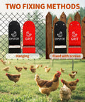 Heavy Duty Metal Chicken Oyster Shell And Grit Feeder With Smart Auto Dispenser showing two installation methods, hanging and fixed.