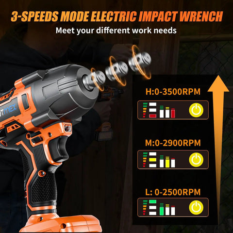 Beast Cordless Impact Wrench 900 Ft Lbs Torque One Half Inch Drive Brushless Power Tool with 3 speed modes display