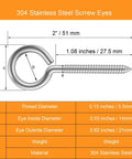 Beefy 20 Pack 2 Inch 304 Stainless Screw Eyes And Eyebolts Set showing dimensions and corrosion-resistant material