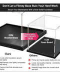 Comparison of Premium Acrylic Display Case For Lego 76354 Aircraft Carrier Kit with a 2CM brushed base versus a 1CM foam board base.