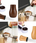 Espresso Coffee Stirrer Tamper And Leveler Tool with wooden handle and needle design for clump-free brewing.