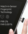 VeriMark Gen2 USB A Fingerprint Key Reader plugged into device with text on Match-In-Sensor fingerprint technology