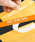 Close-up of Kraft Bubble Mailers 8.5x11 Inch Self Sealing Padded Envelopes Yellow Pack Of 50 showing tear-resistant adhesive tape.