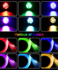Lit Twinkle Fiber Optic Star Ceiling Kit With 16W RGBW Lights showcasing various color outputs and fiber optics.