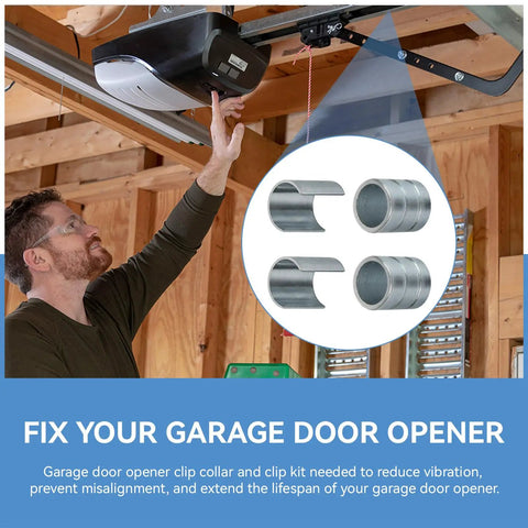 Screw Drive Garage Door Opener Collar And Clip Kit Replacement For Most Screw Drive Openers No Nonsense Durable Direct Replacement Parts Set 4 Pack Of High Quality Collars And Clips Easy Install shown installed in garage