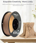 Wood Filament PLA For 3D Printing, 1.75 mm Diameter, 1kg Spool displayed with wood-textured print object