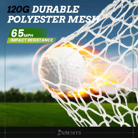 Golf ball impacting durable polyester mesh of Backyard Golf Net 10x7ft With Tri-Turf Mat Ball Target And Bag All In One Practice Hitting