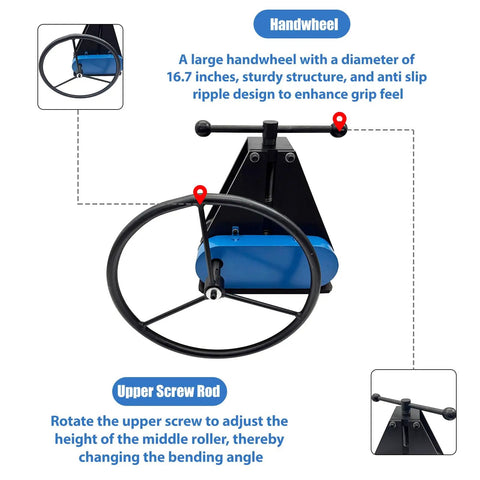 Dinenovate Tr-50 Manual Pipe Bender 1.5 Inch Tubing Roller large anti-slip handwheel for easy bending and precision adjustments.