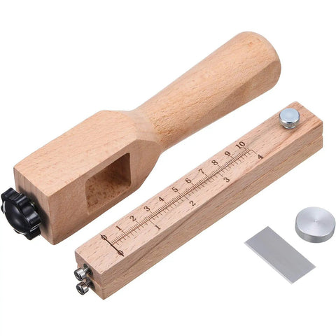 Leather Strap Cutter Beech Wood DIY Leatherworking Tool With Adjustable Blade System And Five Replacement Blades For Cutting Straps And Strips, Fits 3.5 To 4.5 mm Thickness, Handy Hand Tool.