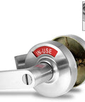 ADA Compliant Privacy Lock With One Touch Push Button Lever For Single Egress, Left Handed, Satin Chrome Finish, angled view