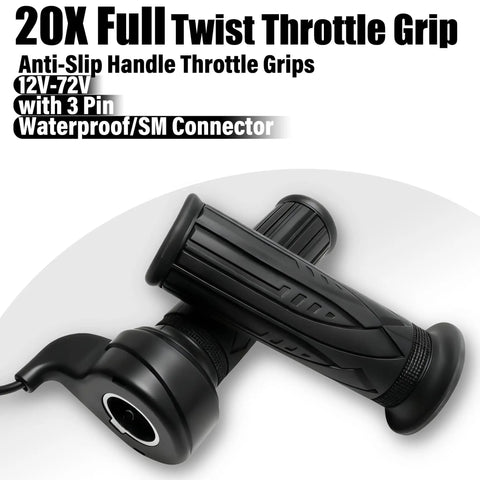 Full Twist Throttle Grip for Electric Bikes and Foldable Scooters with Anti Slip Surface Waterproof 3 Pin Plug Fits 22.2mm Handlebars Works Across 12V to 72V Systems Easy Wire Setup Bright Yellow