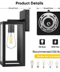 2 Pack Dusk To Dawn Outdoor Wall Lights Matte Black Waterproof Exterior Sconces With Clear Glass Anti Rust Outdoor Light Fixtures