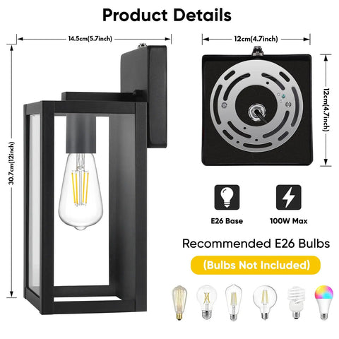 2 Pack Dusk To Dawn Outdoor Wall Lights Matte Black Waterproof Exterior Sconces With Clear Glass Anti Rust Outdoor Light Fixtures