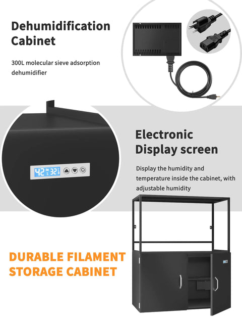 Heavy Duty Multi Shelf 3D Printer Stand With Smart Active Dehumidifying Filament Dry Box featuring electronic display and durable design.