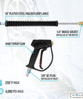 Trigger Gun And 18 Inch Wand Kit For Pressure Washer Commercial Grade M407 Spray Gun With 3/8 QC Plug Chrome Plated Molded Grip Lance
