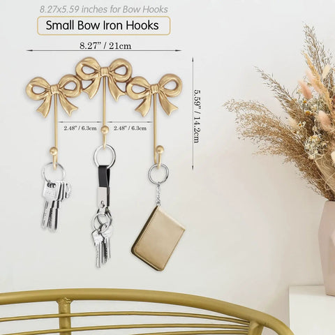 Three Bow Antique Gold Wall Hook Set Cast Iron Wall Mounted Hangers For Coats Bags Towels And Decor Elegant Rustic Finish