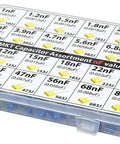 Polyester Box Capacitor Kit 350 Pcs Assorted 24 nF Values 63V Metallized Film Caps For DIYers And Makers labeled case