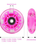 Light Up Inline Skate Wheels Set 60mm 64mm 68mm 70mm 72mm 76mm 80mm Pink LED Glow with ABEC7 Bearings 85A shown side by side