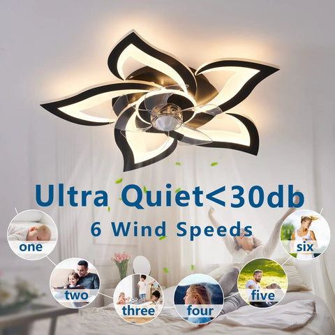 Dope Ceiling Fan With Lights Remote Control 24 Inch Black Low Profile Flush Mount for Kitchen and Bedroom, showing fan design and features
