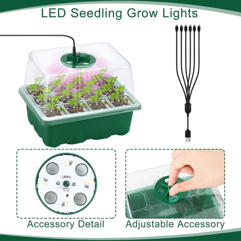 Six Pack Seed Starter Tray Kit With Grow Light And Seedling Heat Mat, 72 Cell Trays With Humidity Dome Base And USB Cable, Easy No Fuss Germination Propagation Kit For Home Gardeners
