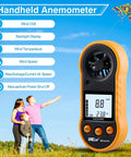 Handheld Wind Speed Meter Anemometer For Windsurfing Fishing Hunting And More Pro Grade Accurate Wind Gauge With Wind Chill And Temperature Readout 12 Beaufort Levels Celsius Fahrenheit Switch Max Min, orange LCD display