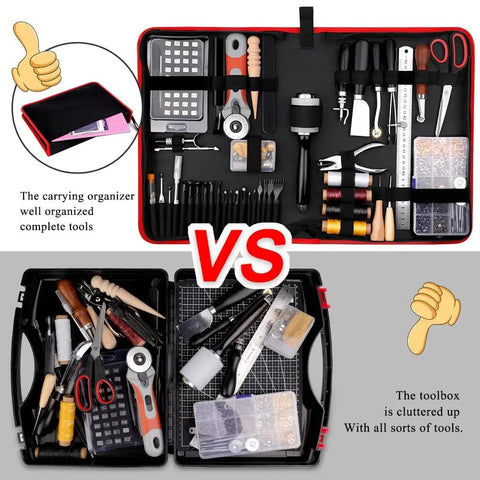 Starter Friendly Leather Working Kit, 415 Piece Tool Set Packed With Punching, Sewing, Stamping Tools in Organized Storage Bag