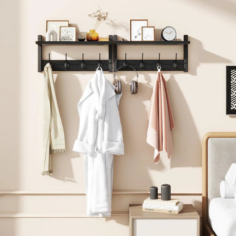 Coat Rack Shelf Wall Mount With 8 Hooks Set Of 2 Thirty One And A Half Inch Floating Shelf And Hat Rack Black Slick Entryway Organizer
