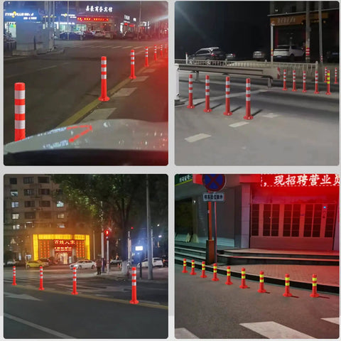 Deadly Tough Traffic Delineator Posts, 17 Inch Flexible Pu Plastic Safety Cones With High Viz Reflective Rings For Highway Street Driveway Job Sites, Bumper Guard Parking Caution Pillars With Mounting Screws 5 Pack Black