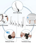 Diagram showing features of Over The Door Hooks Five Pack Heavy Duty Tri Coat Rack All Metal Hangers for standard doors.